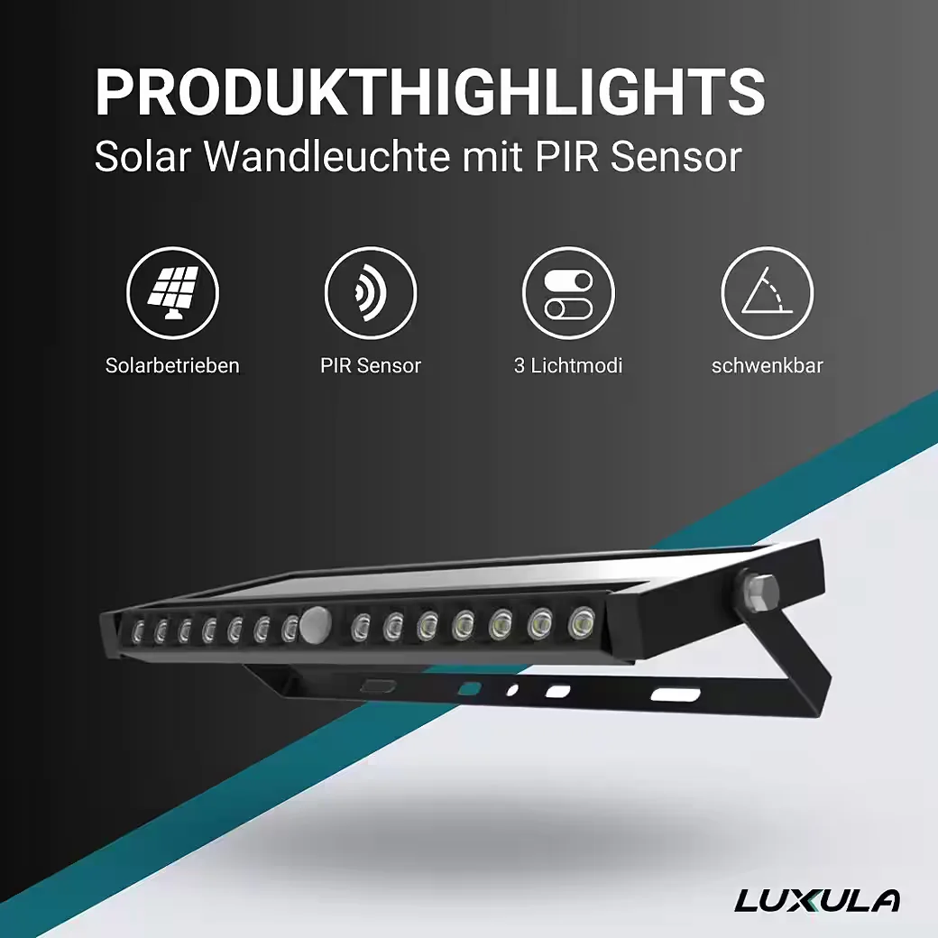 LUXULA LED Solar Wandleuchte PIR-Sensor 10W 1000lm IP54 schwenkbar