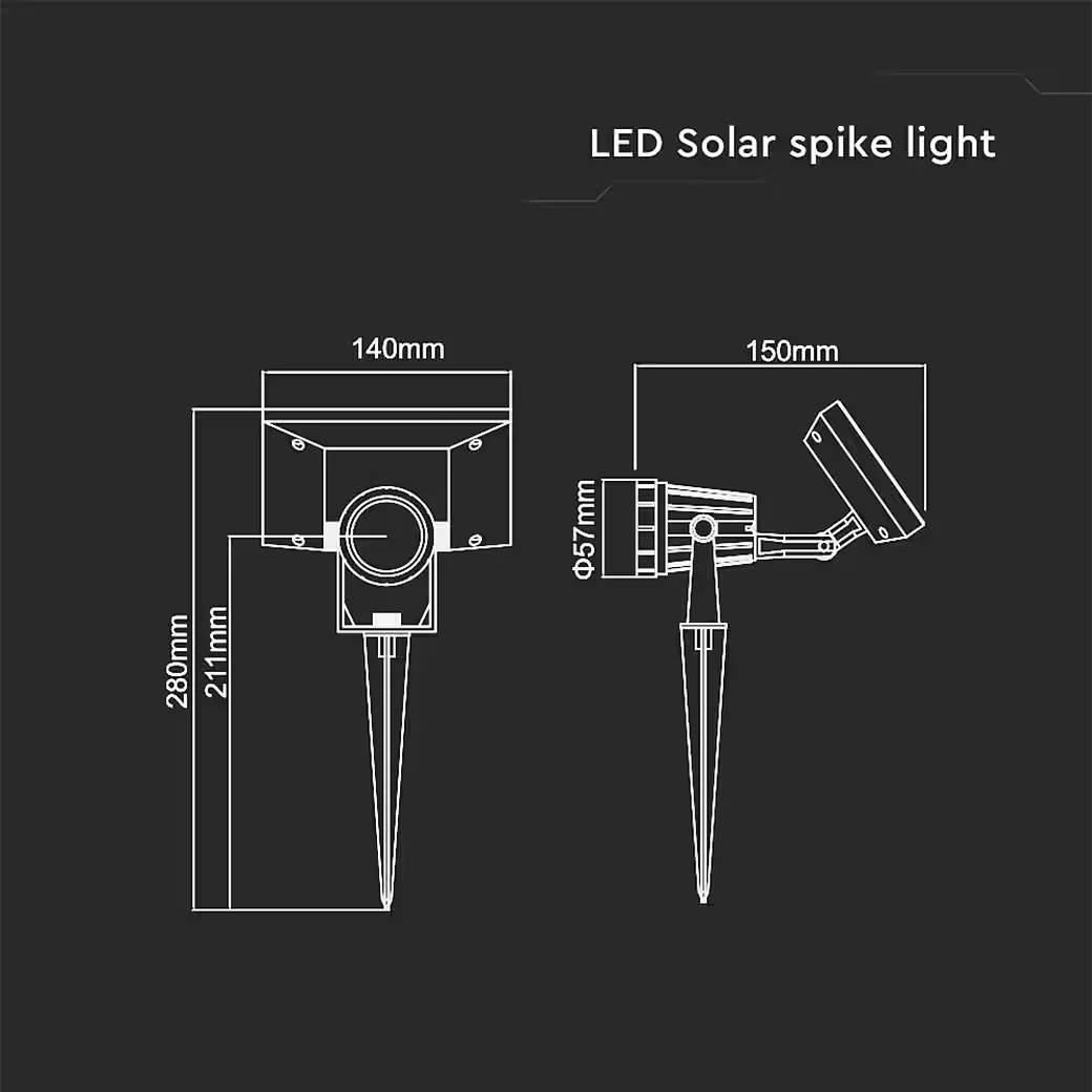 V-TAC Solar LED Gartenleuchte VT-952 2W 4000K IP65 schwarz