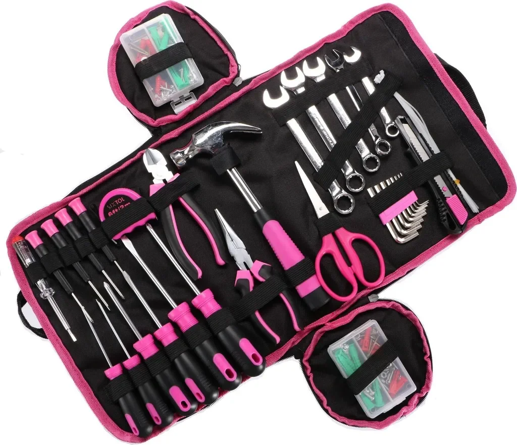 Sixtol Werkzeugset HOME PINK 120 mit Dübeln, Schrauben, Stofftasche