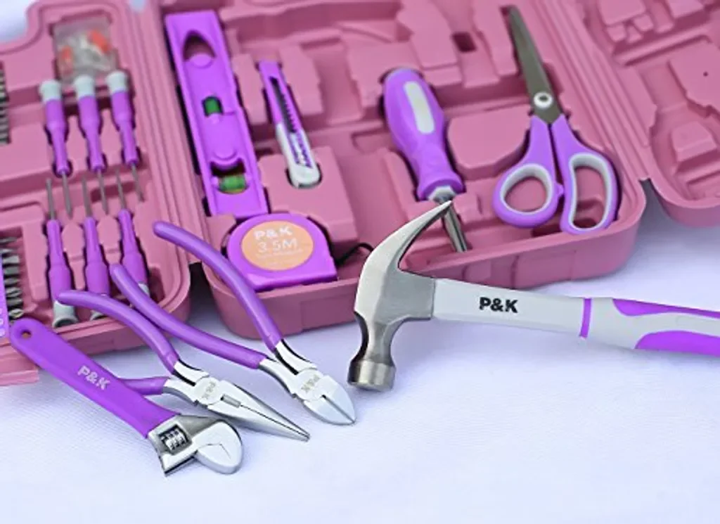 Ping-Handel 75-teiliges Werkzeugset in Pink und Lila für Haushalt