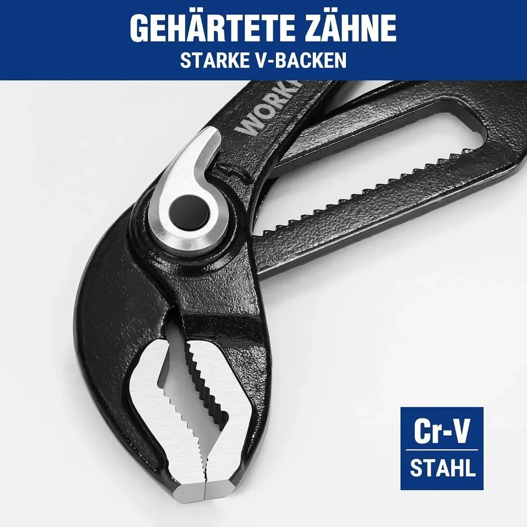 WORKPRO Wasserpumpenzangen Set 200mm 250mm, Cr-V Stahl, verstellbar