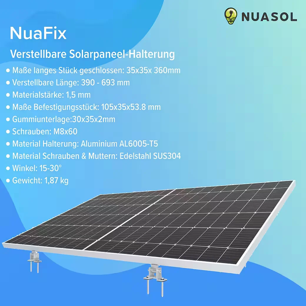 NUASOL Solarmodul-Halterung verstellbar 15-60 Grad silber/schwarz