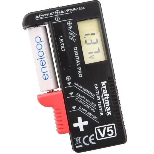 KRAFTMAX Batterie und Akkutester V5 für AA AAA C D Micro Mignon mit 9V