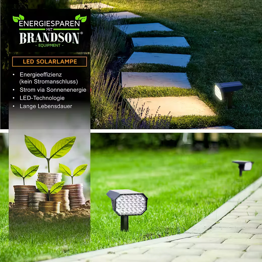 Brandson LED Solar Akku Gartenstrahler mit Erdspieß und Wandmontage
