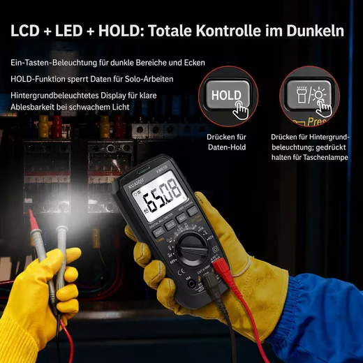 BBWL Digital Multimeter 600V AC/DC mit NCV, LED-Taschenlampe, LCD-Hold