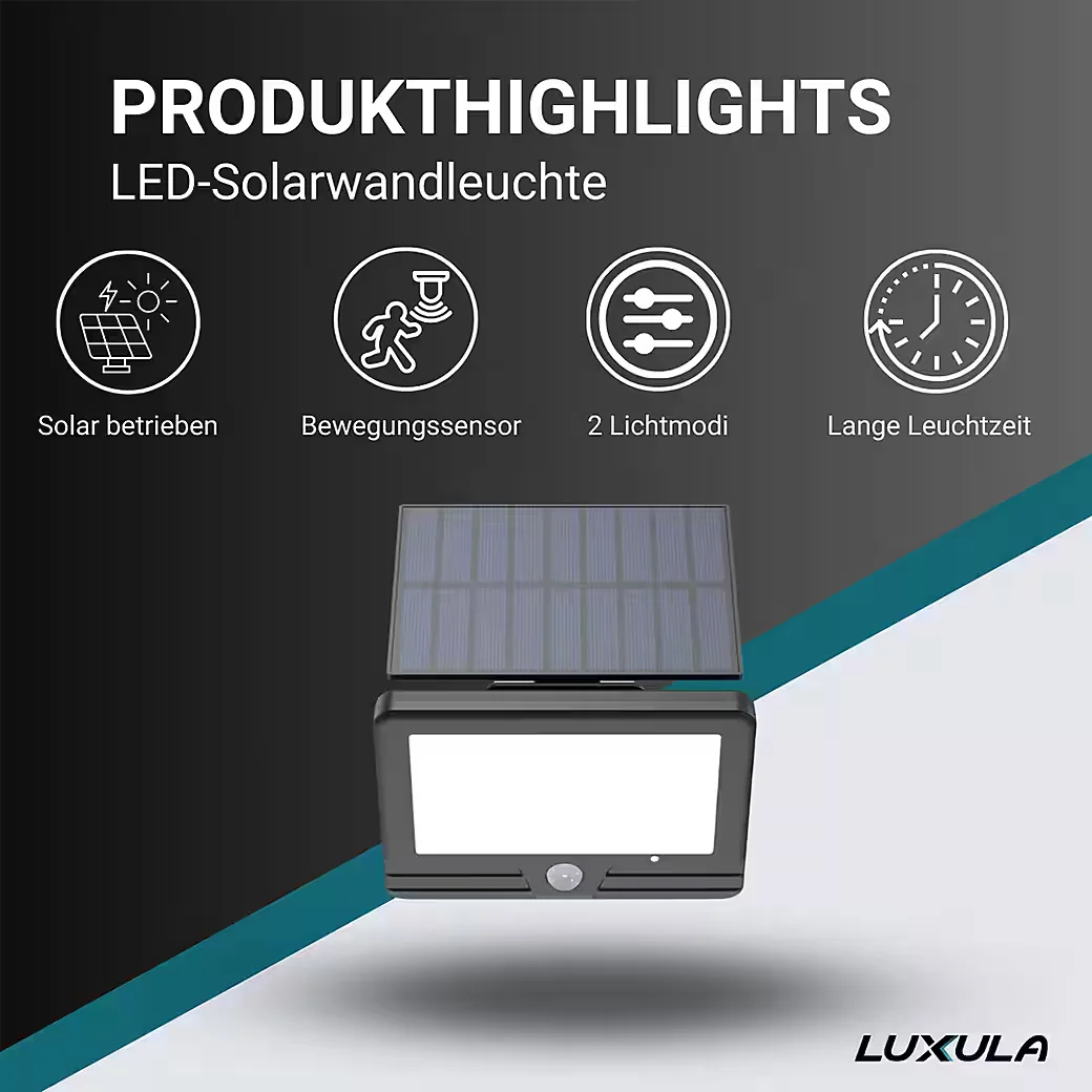 LED Solarleuchte LUXULA Solar-LED Wandleuchte LXSO700125, PIR-Sensor, 4000K, IP54