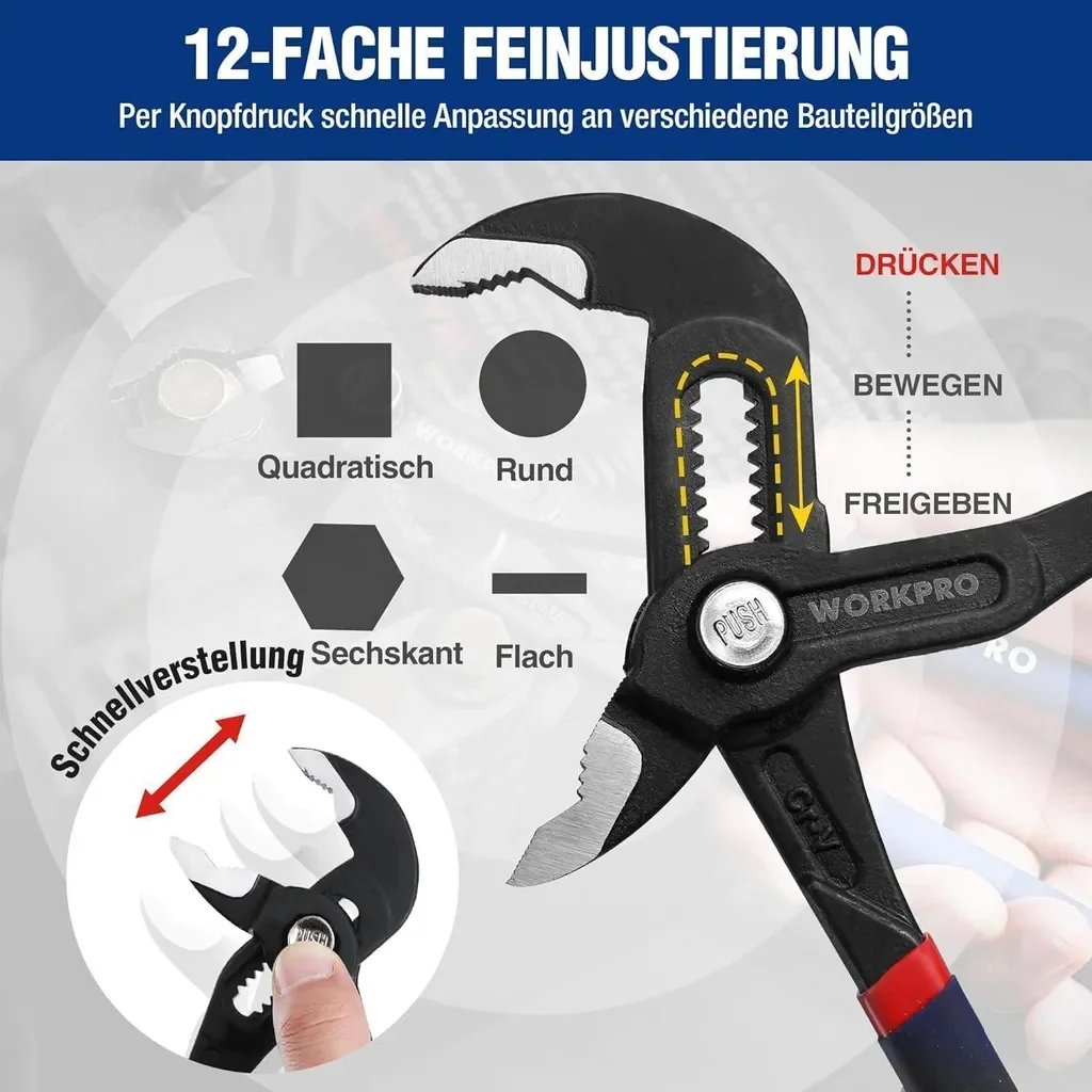 WORKPRO Wasserpumpenzange 305 mm Cr-V Stahl Rillen-Gleitgelenk