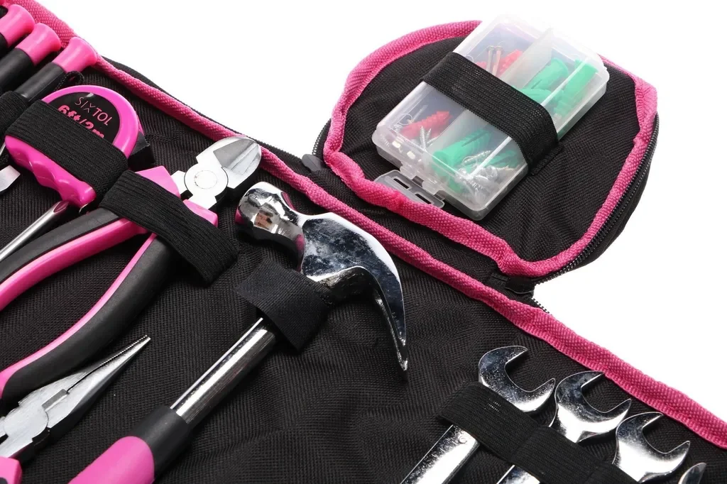 Sixtol Werkzeugset HOME PINK 120 mit Dübeln, Schrauben, Stofftasche