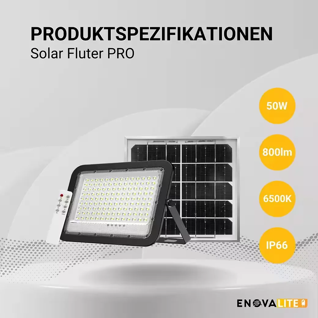 ENOVALITE LED Solarstrahler PRO 800 lm 6500K IP65 6W PV Fluter