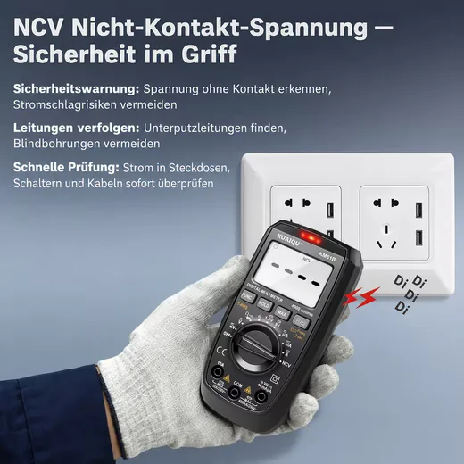 BBWL Digital Multimeter 600V AC/DC mit NCV, LED-Taschenlampe, LCD-Hold