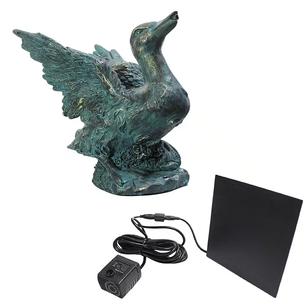 ARNUSA Wasserspeier Ente Solar mit Pumpe Kupferoptik Teichfigur
