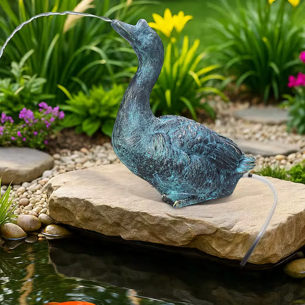 ARNUSA Solar Wasserspeier Gans Teichfigur Gartendeko Springbrunnen
