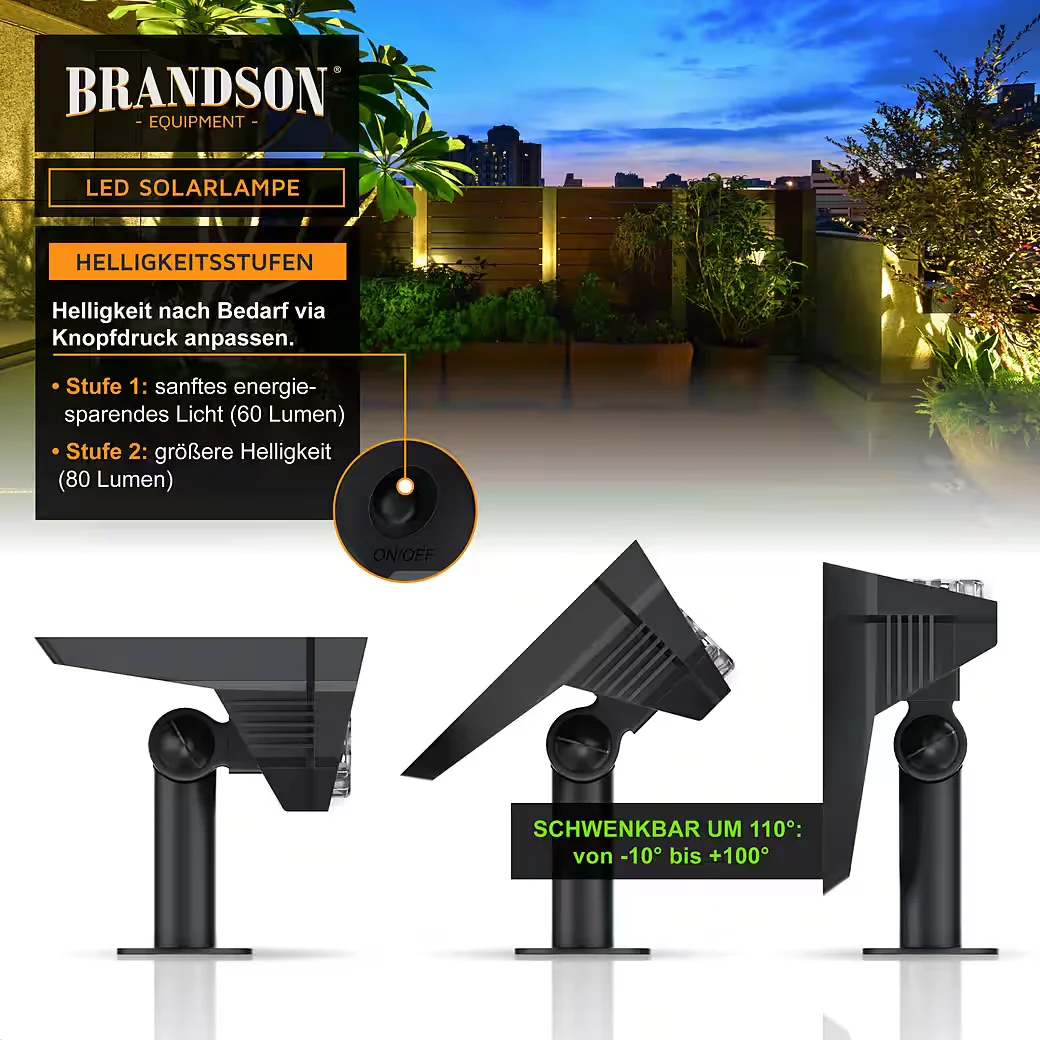 Brandson LED Solar Akku Gartenstrahler mit Erdspieß und Wandmontage