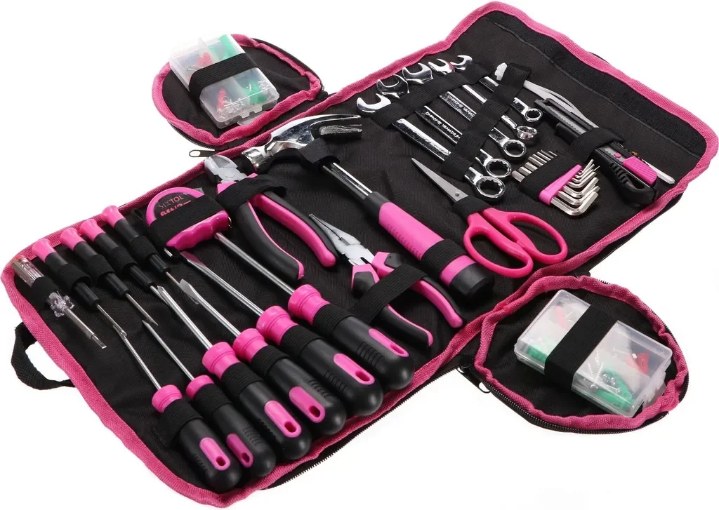 Sixtol Werkzeugset HOME PINK 120 mit Dübeln, Schrauben, Stofftasche