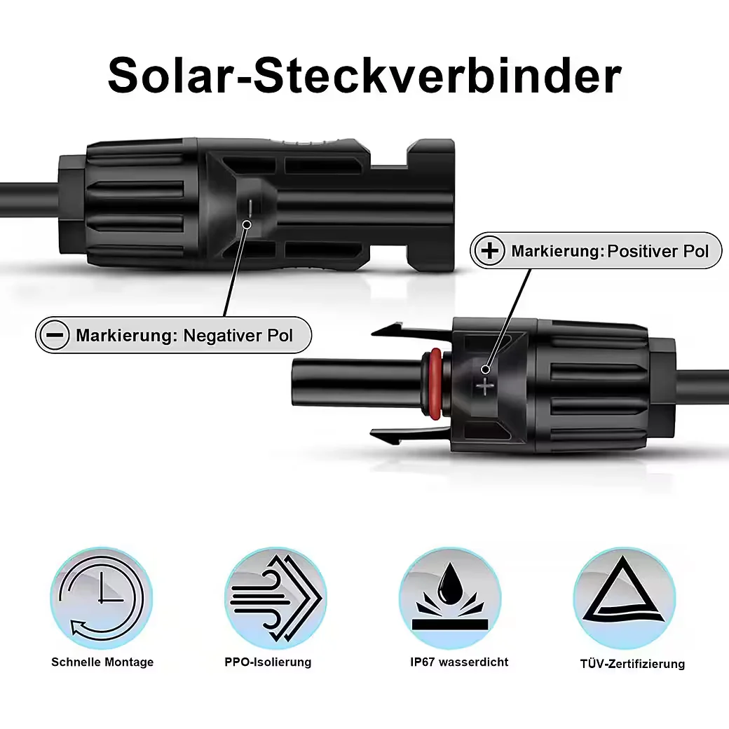 GLIESE Solarkabel 3 m 2,5 mm² Schwarz mit Stecker für Photovoltaik