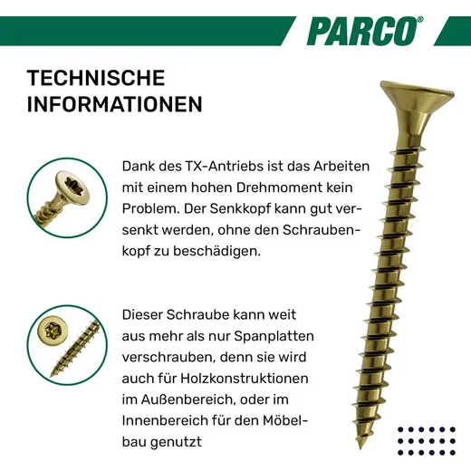 PARCO Spanplattenschrauben Senkkopf Torx verzinkt deutsche Qualität