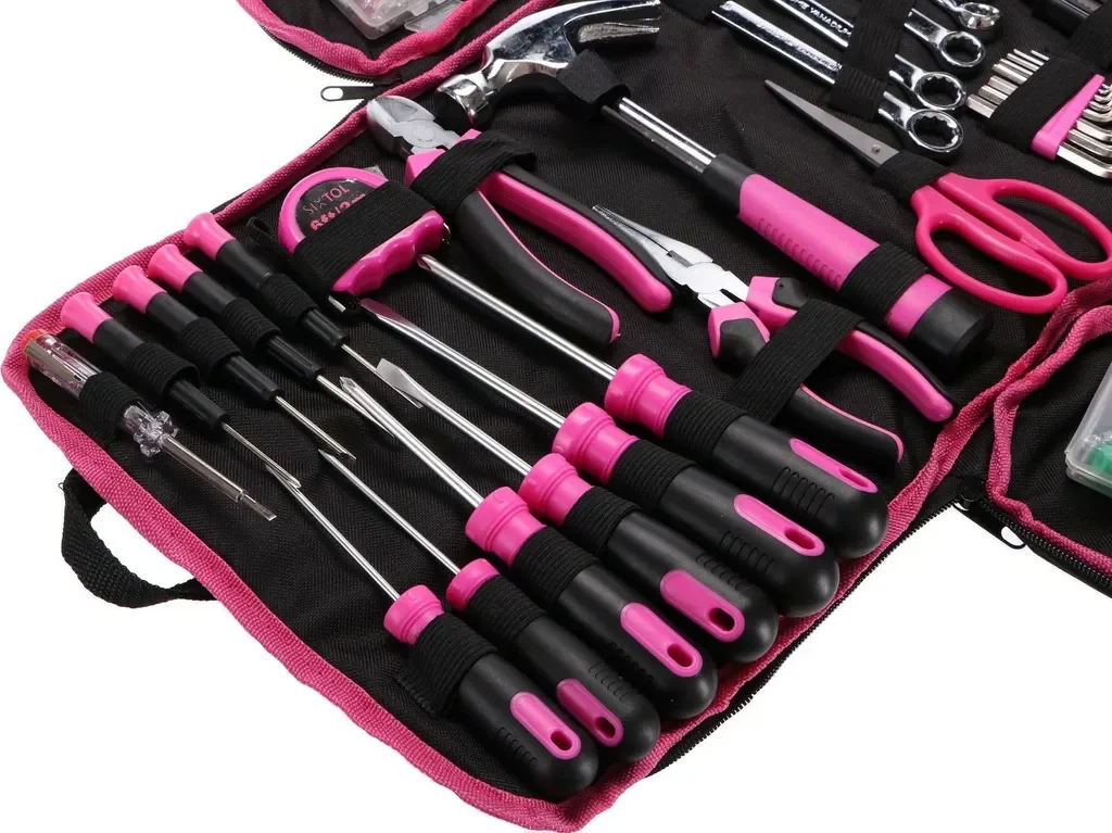 Sixtol Werkzeugset HOME PINK 120 mit Dübeln, Schrauben, Stofftasche