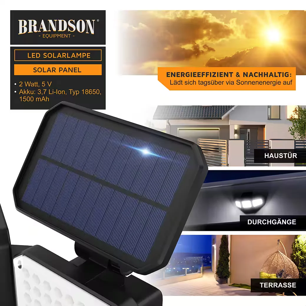 Brandson LED Solarleuchte, PIR-Sensor, 120 LEDs, 500 lm, 6500K