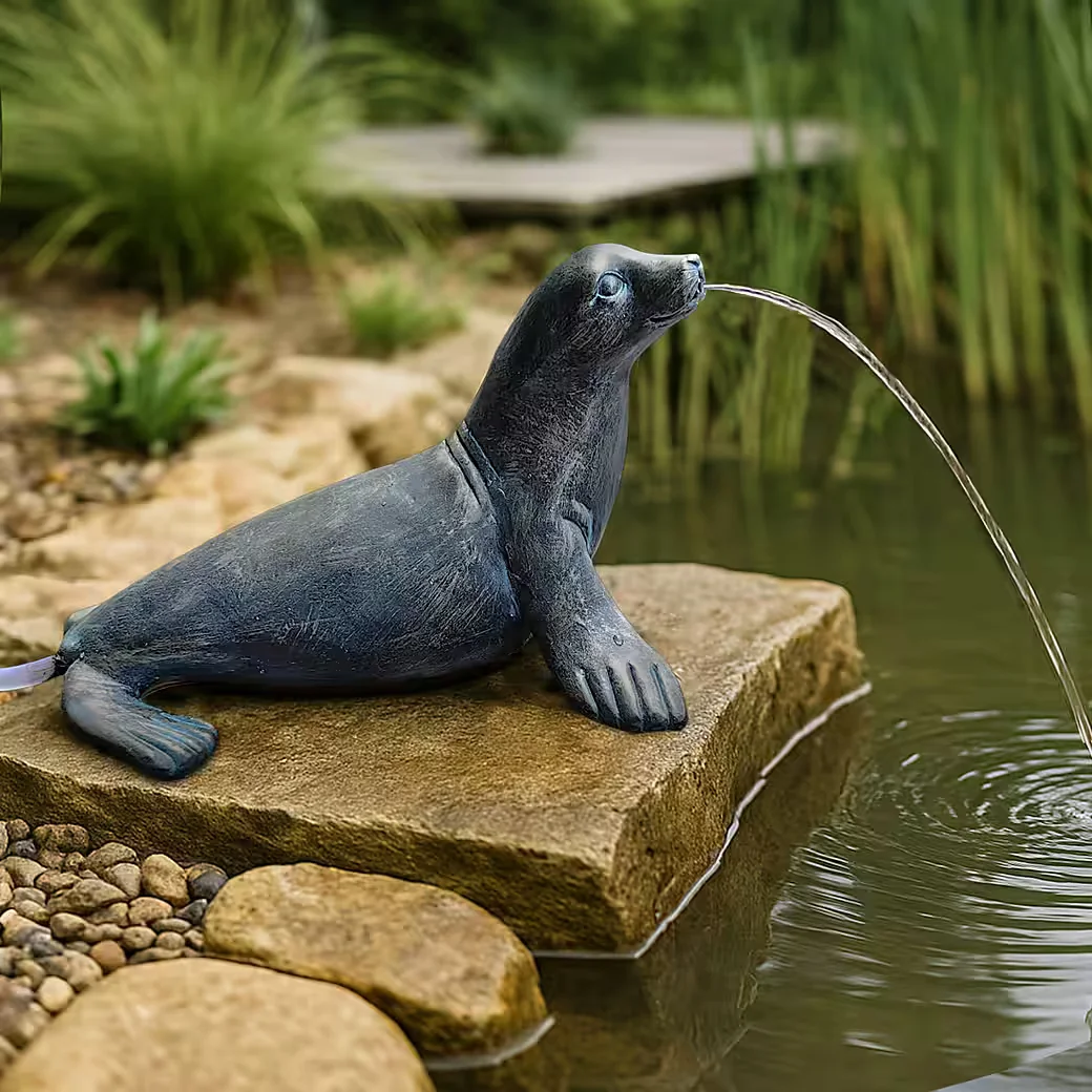 ARNUSA Seehund Wasserspeier Kupferoptik Solarbrunnen Solarpumpe