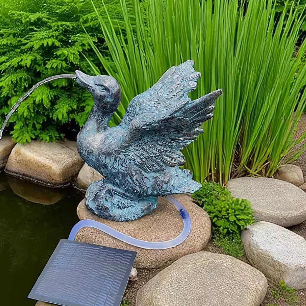 ARNUSA Wasserspeier Ente Solar mit Pumpe Kupferoptik Teichfigur