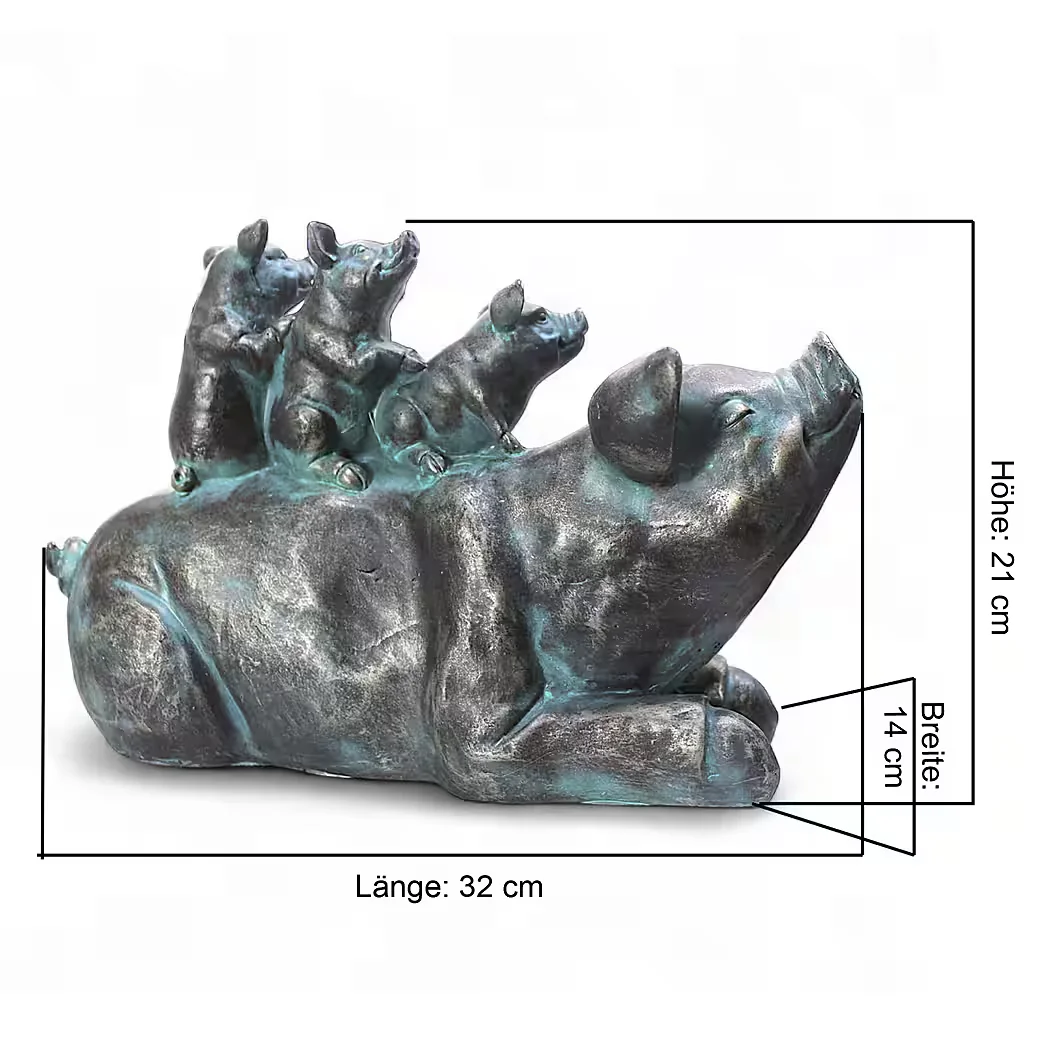 ARNUSA Solar Wasserspeier Schwein Familie Brunnen Teich Gartendeko