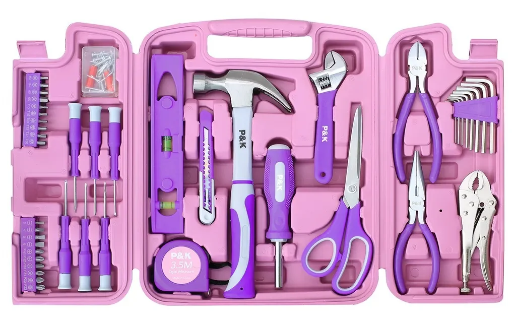 Ping-Handel 75-teiliges Werkzeugset in Pink und Lila für Haushalt