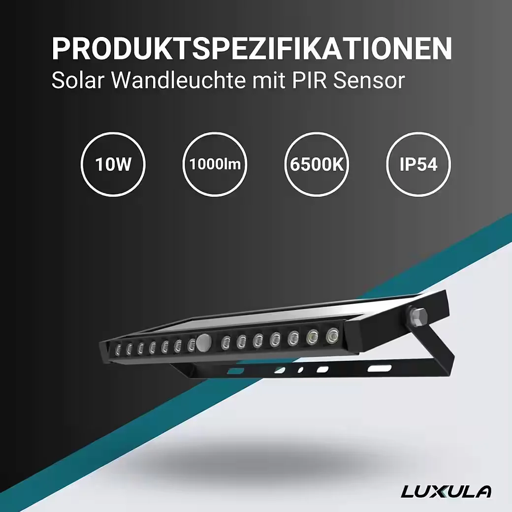 LUXULA LED Solar Wandleuchte PIR-Sensor 10W 1000lm IP54 schwenkbar