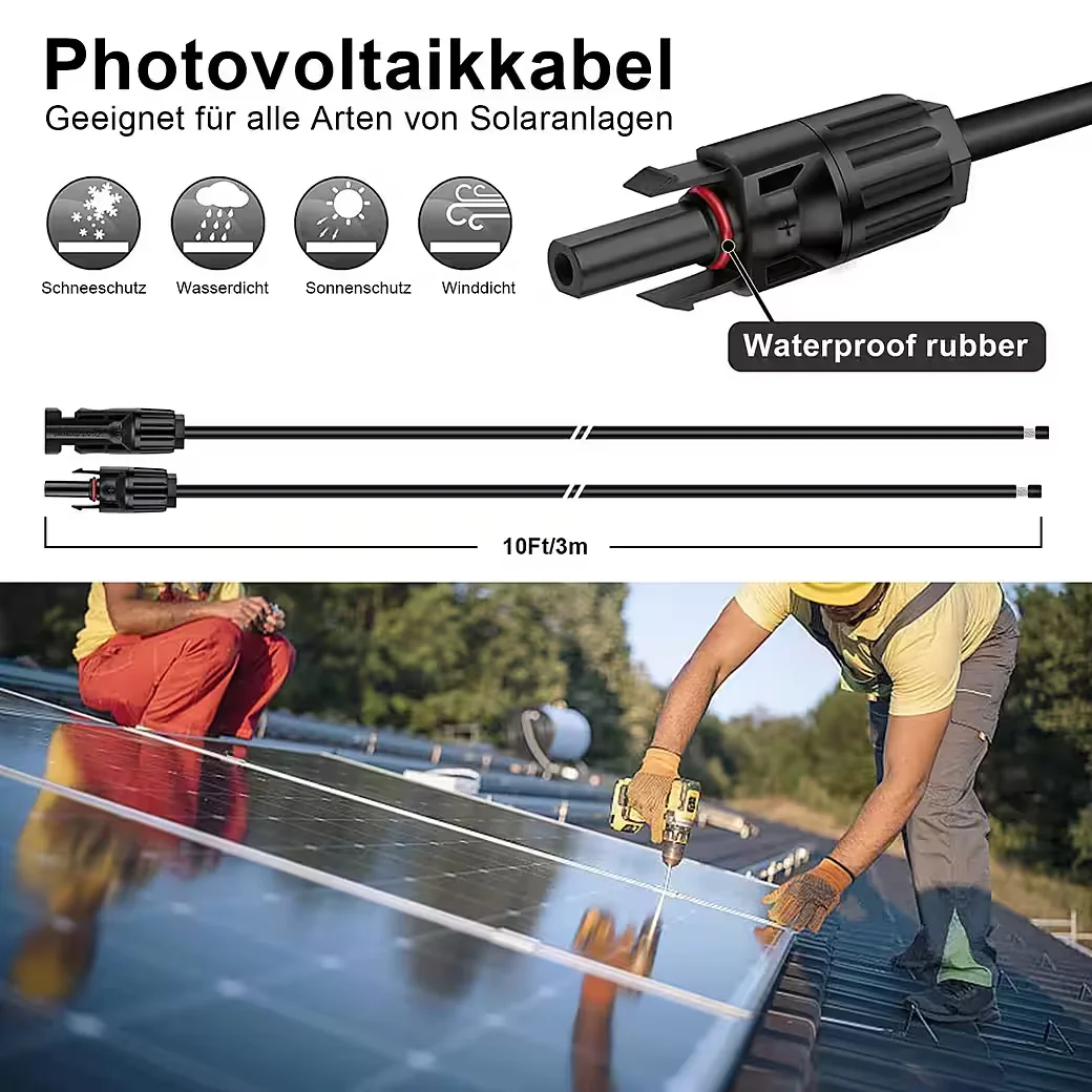 GLIESE Solarkabel 3 m 2,5 mm² Schwarz mit Stecker für Photovoltaik