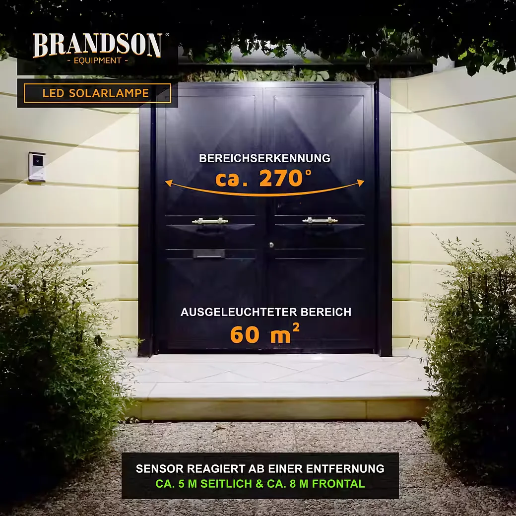 Brandson LED Solarleuchte, PIR-Sensor, 120 LEDs, 500 lm, 6500K