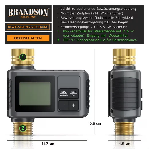Brandson Bewässerungssteuerung digital mit LCD Wasserzeitschaltuhr