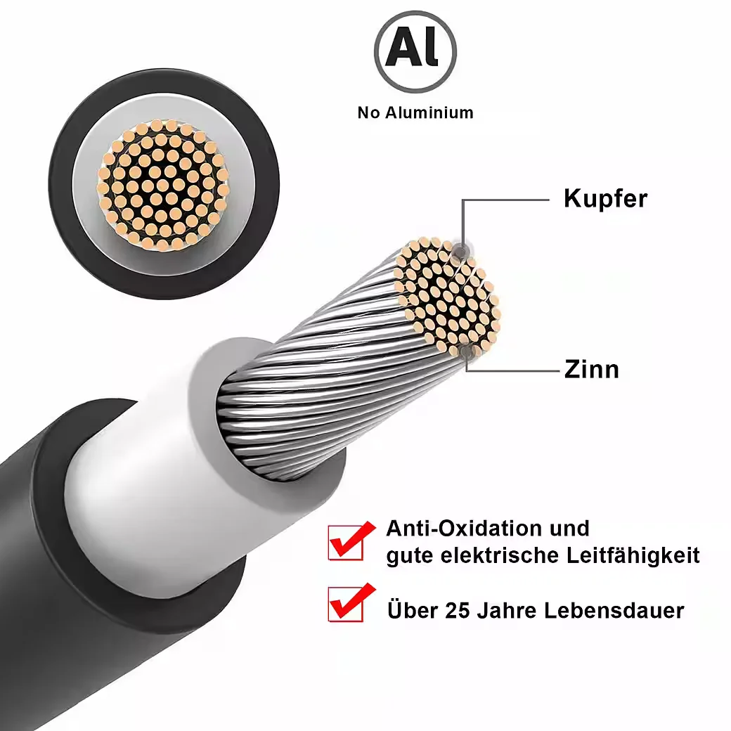 GLIESE Solarkabel 3 m 2,5 mm² Schwarz mit Stecker für Photovoltaik