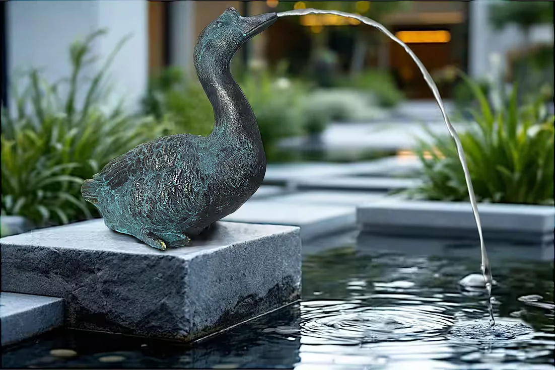 ARNUSA Solar Wasserspeier Gans Teichfigur Gartendeko Springbrunnen